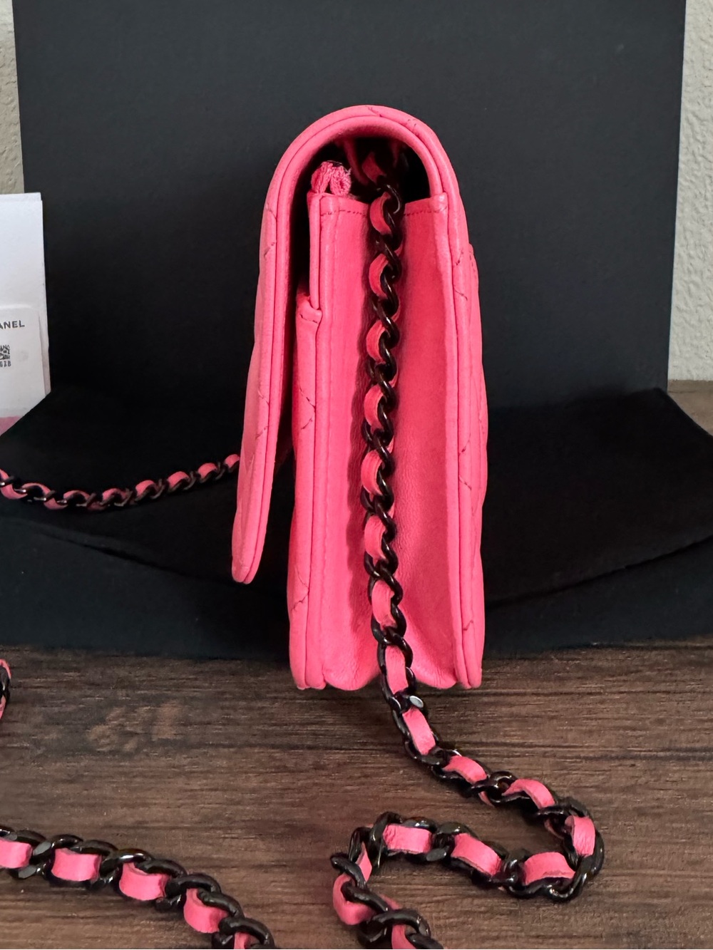 CHANEL 2024 Hot Pink Lambskin Leather Wallet on Chain with Black Hardware - Picture 8 of 10